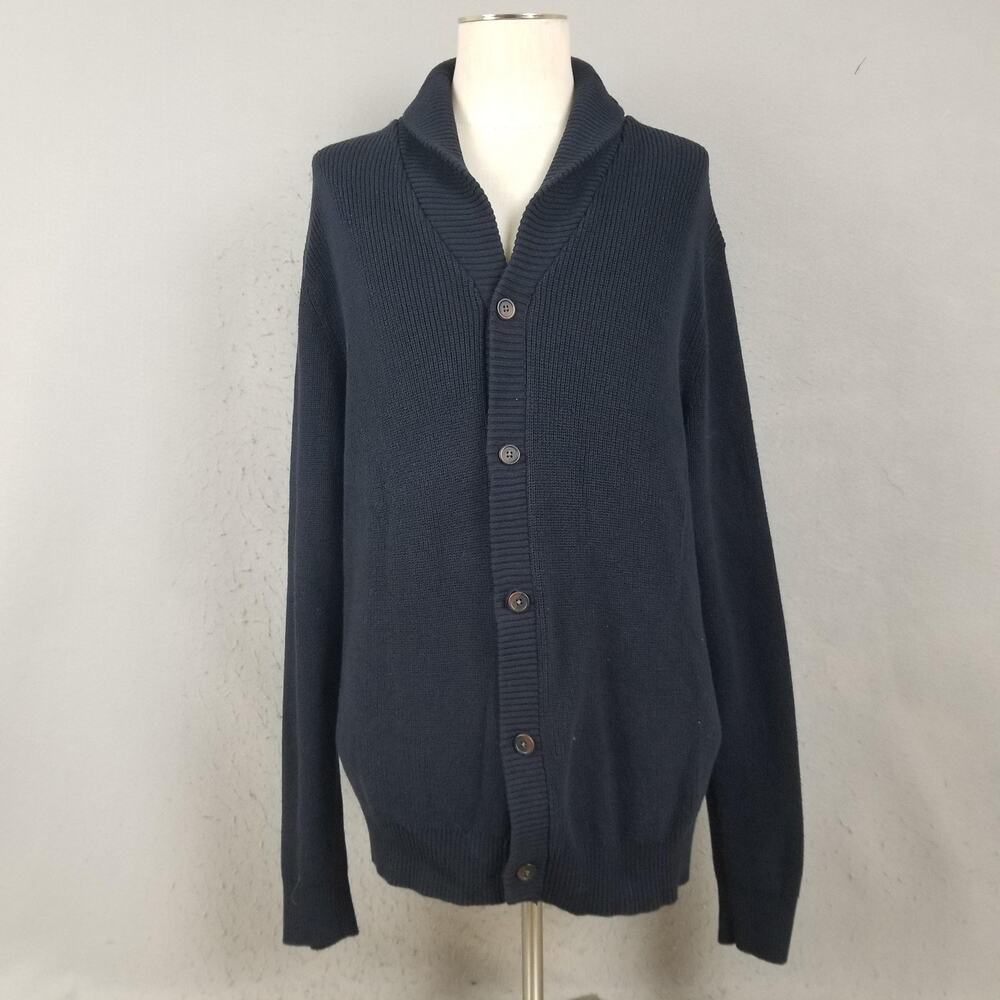 Chaps Sweater Mens XL Navy Shawl Collar Button Front Cardigan Knit Long Sleeve